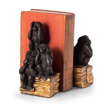 "Hear, Speak & See No Evil" Monkey Bookends