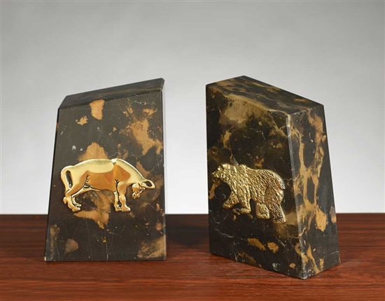 Solid Marble Bull and Bear Bookends