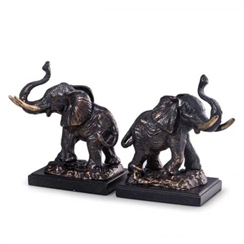 Bronzed Brass Elephant Bookends on Marble