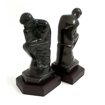Thinker Bookends with Bronzed Finish on Wood Base