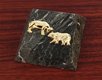 Stock Market Bull and Bear Paperweight - Green Marble