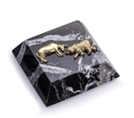 Stock Market Bull and Bear Paperweight - Black Marble