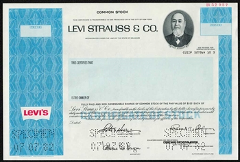 Levi Strauss & Co Specimen Stock Certificate