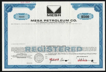 Mesa Petroleum Co. Specimen Certificate - T. Boone Pickens - 1967