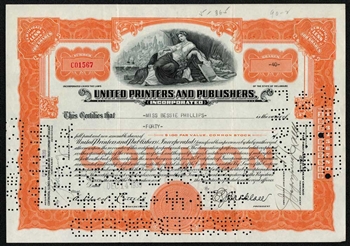 United Printers and Publishers Stock Certificate