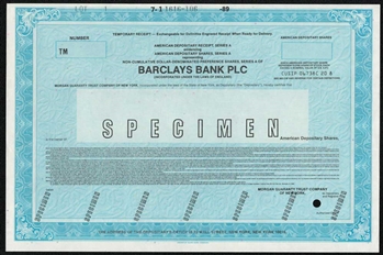 Barclays Bank Specimen Stock Certificate