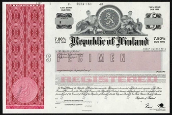 Republic of Finland Specimen Note Certificate