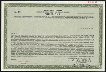 Pirelli Tires Specimen Stock Certificate