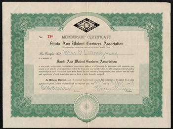 Santa Ana Walnut Growers Assoc Membership - 1918
