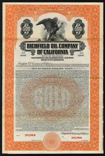 1926 Richfield Oil Company of California Gold Bond - Specimen