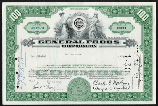 General Foods Corporation Stock Certificate