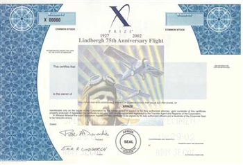 X Prize Lindbergh 75th Anniversary Flight Specimen Stock Certificate