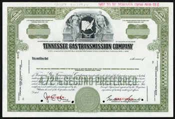 Tennessee Gas Transmission Company Specimen Stock Certificate