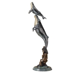 Double Whale Sculpture - Hot Patina Brass