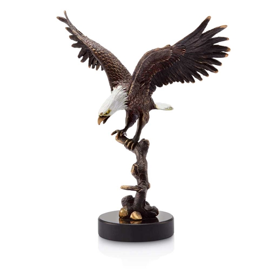 Bald Eagle on Branch Sculpture - Brass on Marble