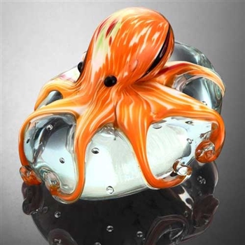 Art Glass Orange Octopus Paperweight