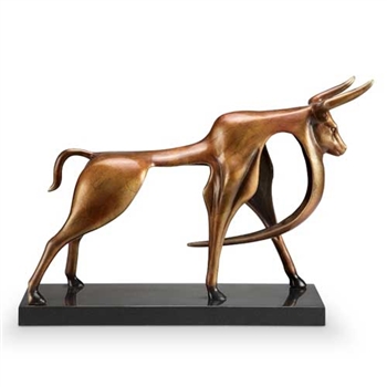 Contemporary Bull Sculpture - Brass on Solid Marble