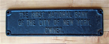 First National Bank of New York Cast Iron Sign