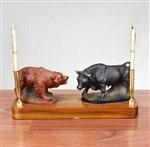 Vintage Bull & Bear Pen Holder