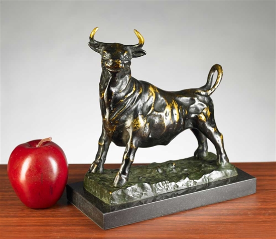 Majestic Stock Market Bull Sculpture on Marble