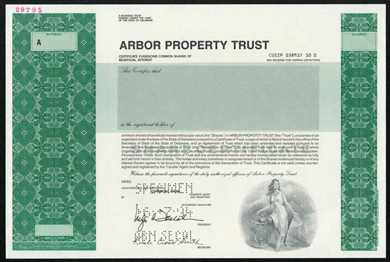 Arbor Property Trust Specimen Stock Certificate