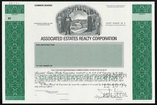 Associated Estates Realty Corp Specimen Stock Certificate