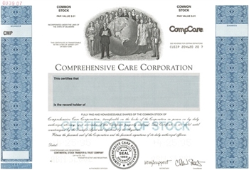 Comprehensive Care Corp Specimen Stock Certificate