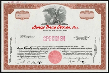 Longs Drug Stores Specimen Stock Certificate - Now CVS Health