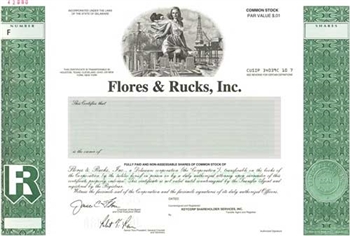 Flores & Rucks Inc. Specimen Stock Certificate