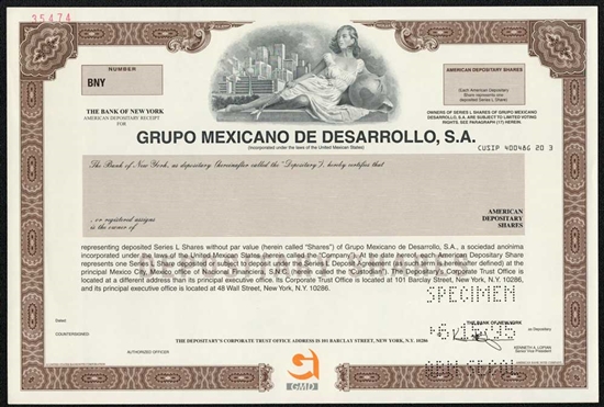 Grupo Mexicano De Desarrollo, S.A. Specimen Stock Certificate