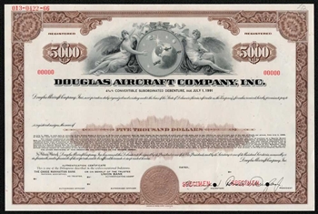 Douglas Aircraft Company Specimen $5000 Bond - 1966