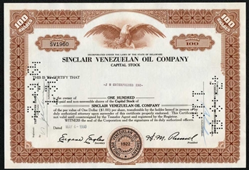 Sinclair Venezuelan Oil Company Stock 100sh