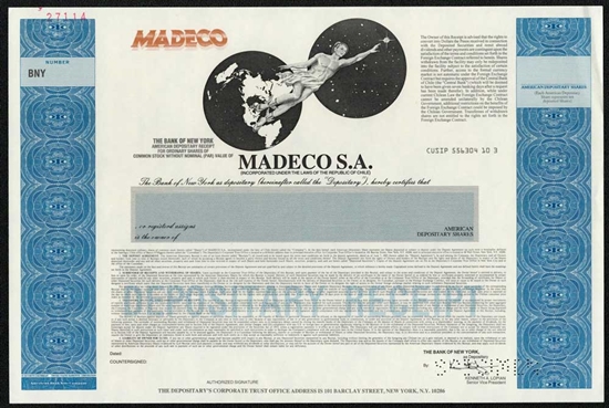 Madeco S.A. Specimen Stock Certificate