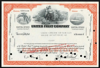 United Fruit Company Stock Certificate - Chiquita Bananas