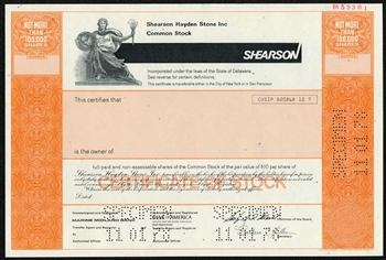 Shearson Hayden Stone Specimen Stock - 1978 - Now Morgan Stanley