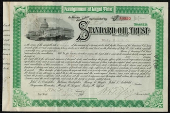 Standard Oil Trust Stock Certificate  - Signed by Henry M. Flagler & Wesley H. Tilford - 1897