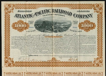 Atlantic and Pacific Railroad Co Bearer Bond - 1880
