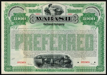 1889 Wabash Railroad Company $1,000 Specimen Bond