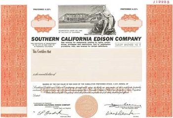 Southern California Edison Co. Specimen Stock Certificate