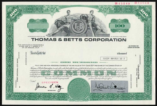 Thomas & Betts Corp Specimen Stock Certificate