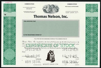 Thomas Nelson Inc Specimen Stock Certificate