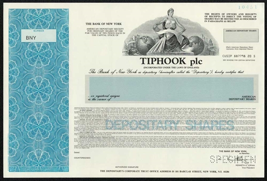 Tiphook PLC Specimen Stock Certificate