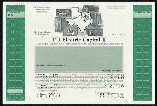 TU Electric Capital II Specimen Stock Certificate