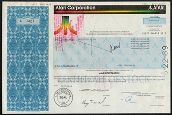 Atari Corporation Stock Certificate