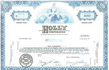 Holly Corporation Specimen Stock Certificate - Blue