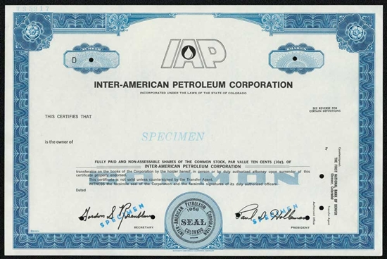 Inter-American Petroleum Corporation Specimen Stock Certificate
