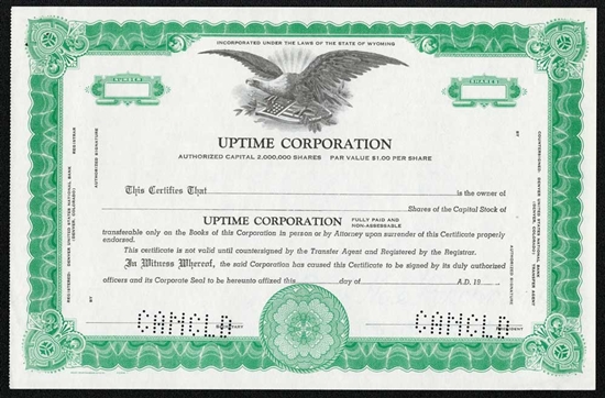 Uptime Corporation Specimen Stock Certificate