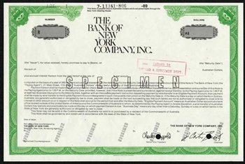 The Bank of New York  Specimen Bearer Bond - Australian