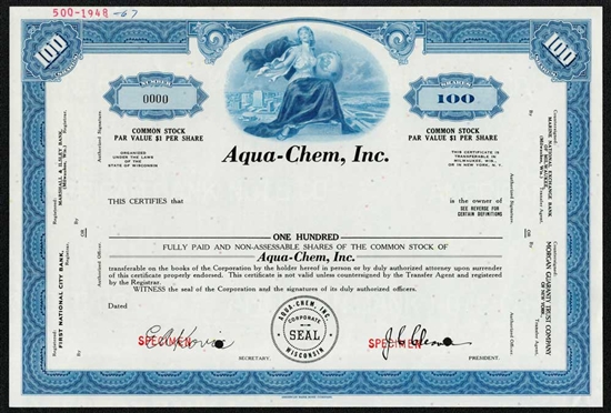 Aqua-Chem, Inc. Specimen Stock Certificate