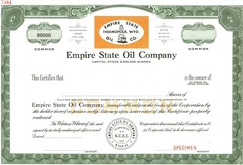 Empire State Oil Company Specimen Stock Certificate